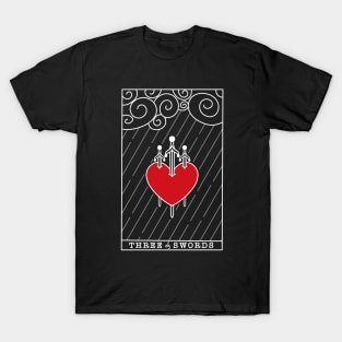 Three of swords tarot card minimalistic design dark version T-Shirt